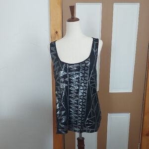 New York & Company Black Tank Top with Silver Geometric Sequins